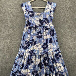 Harlow & Rose Dress‎ Womens L Blue Floral Tiered Long Cottagecore Boho Beachy